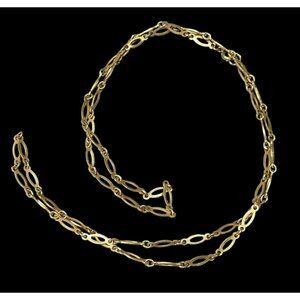 Vintage Textured Gold Tone Oblong Link Chain Necklace